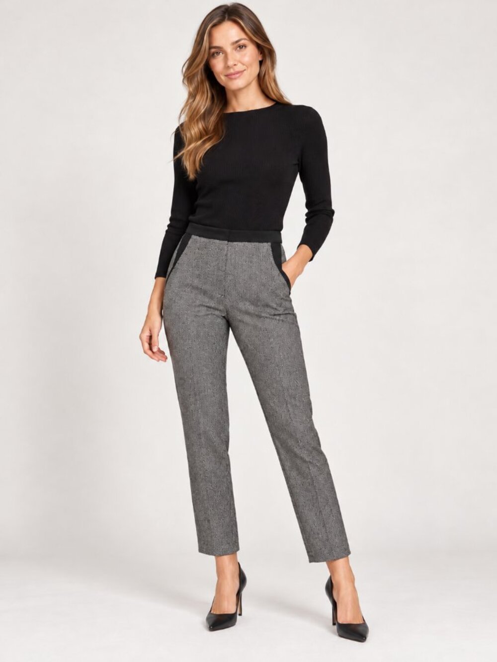DEX THE SUIT SHOP New York Black Grey Chic Tweed Textured Ankle Dress Pants S